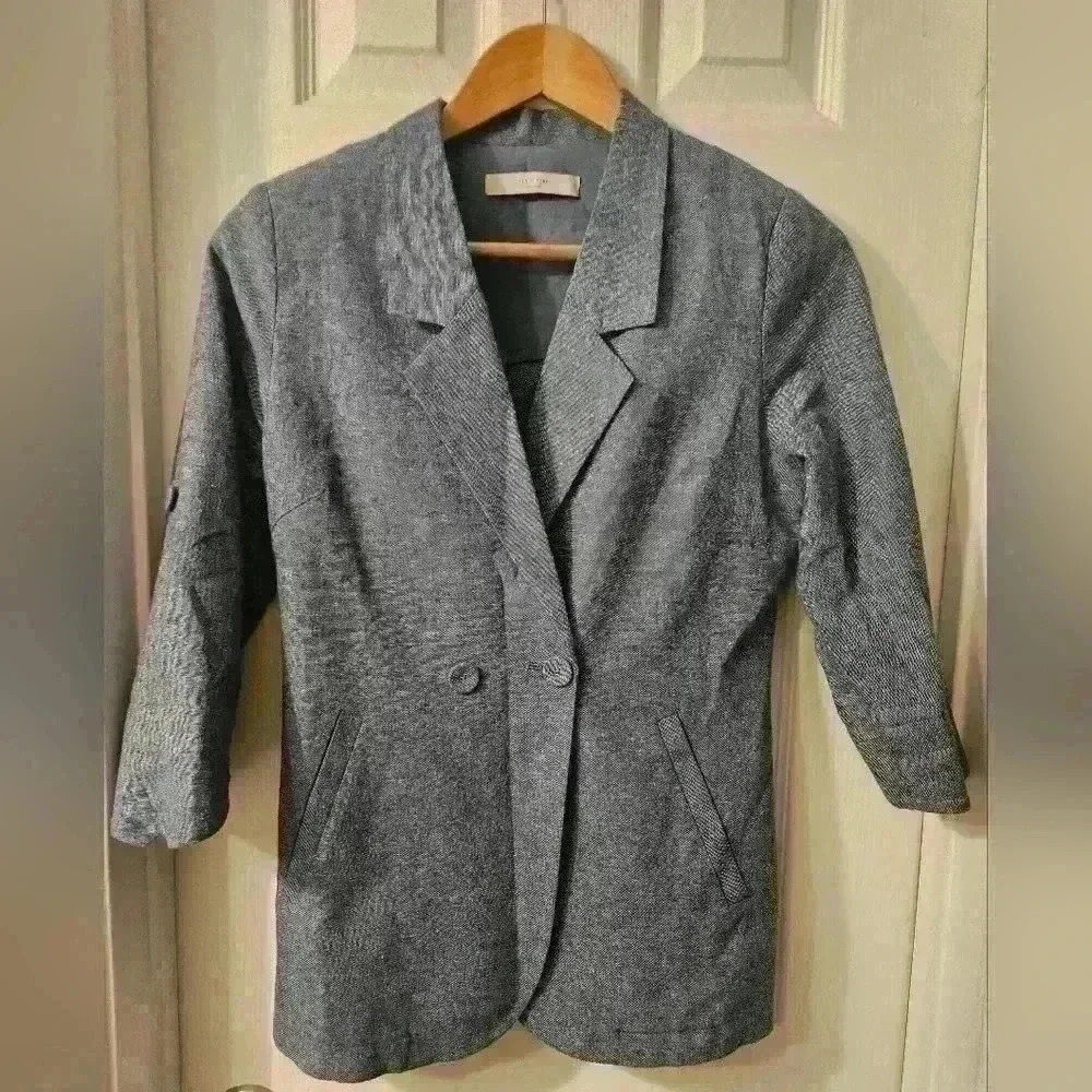 Women's Grey Textured Blazer Jacket
